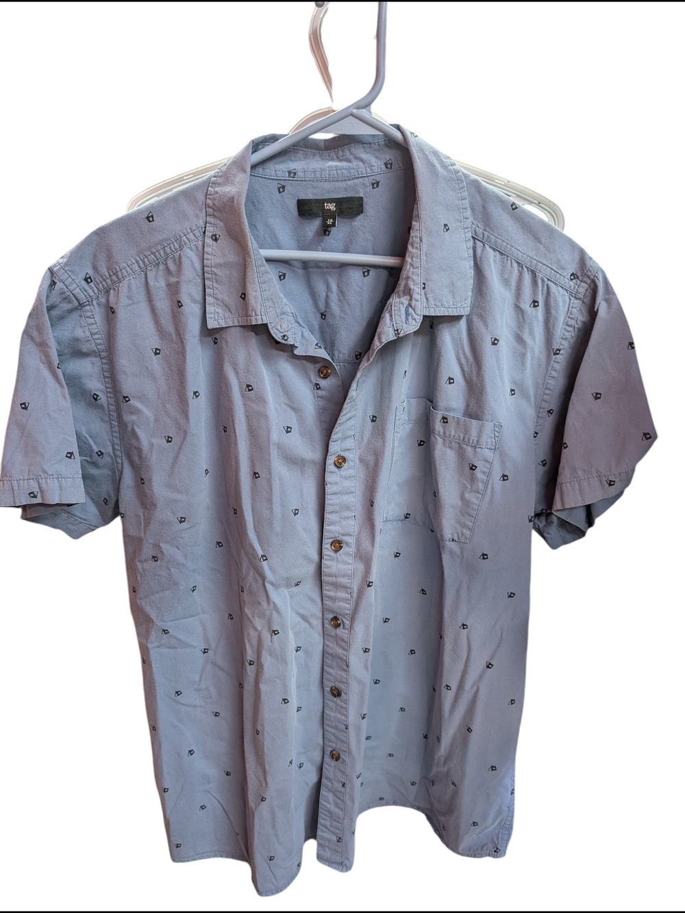Tag Men's Sky Blue Short-Sleeve Button-Down with Micro Icon Print